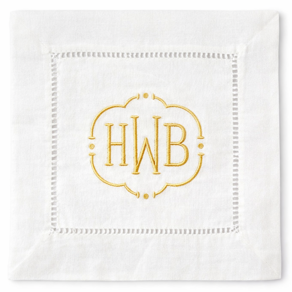 18"x18" White Hemstitch Monogrammed Napkins