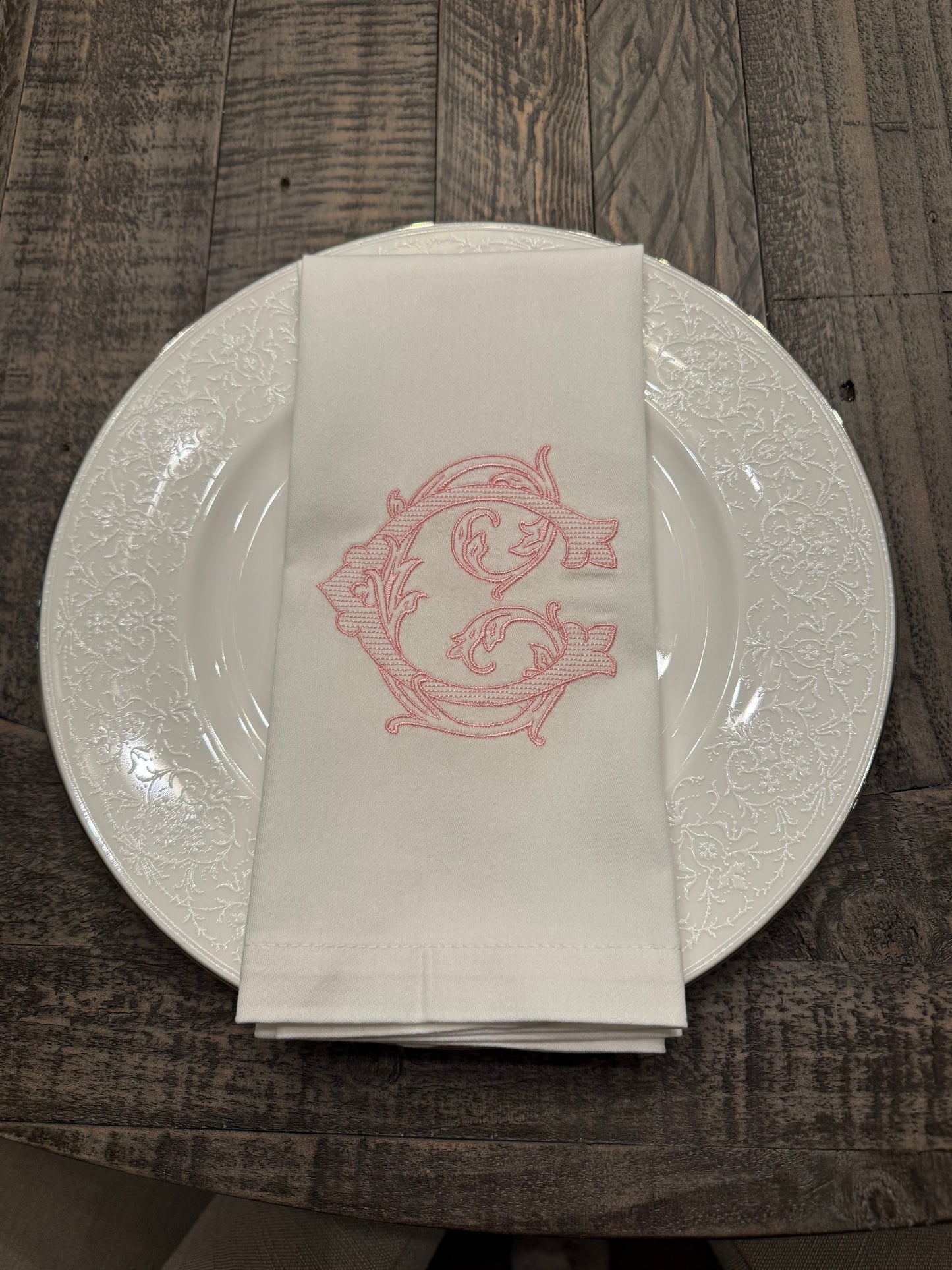 18"x18" White Hemstitch Monogrammed Napkins
