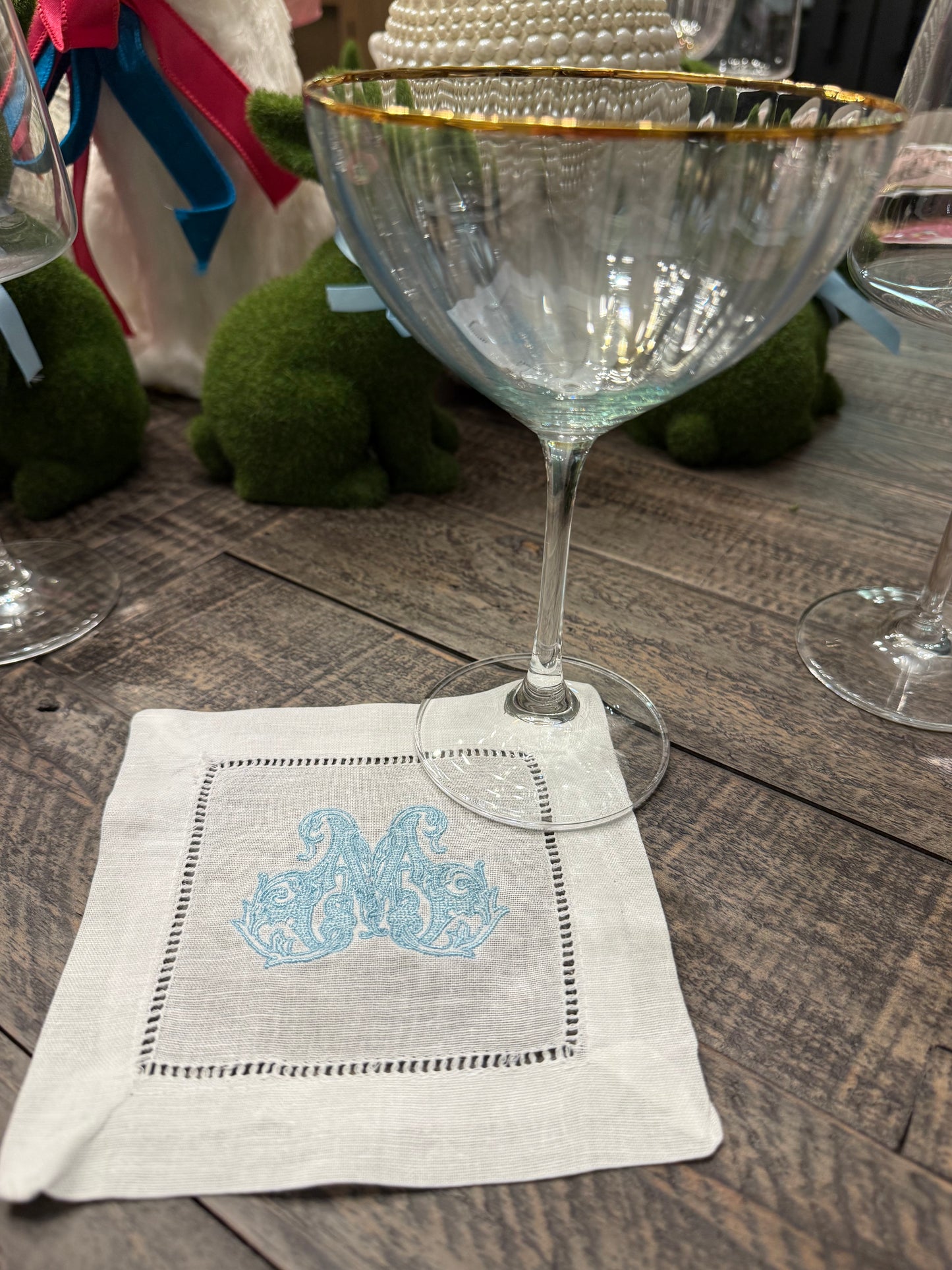18"x18" White Hemstitch Monogrammed Napkins