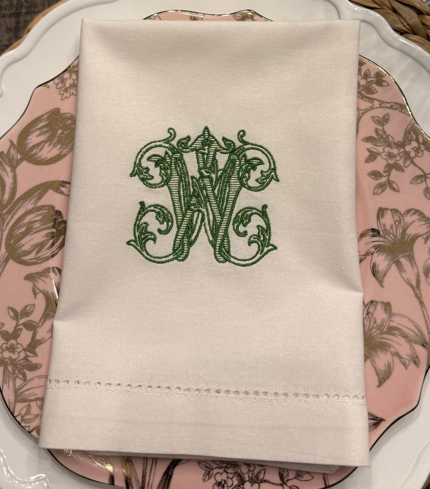 18"x18" White Hemstitch Monogrammed Napkins