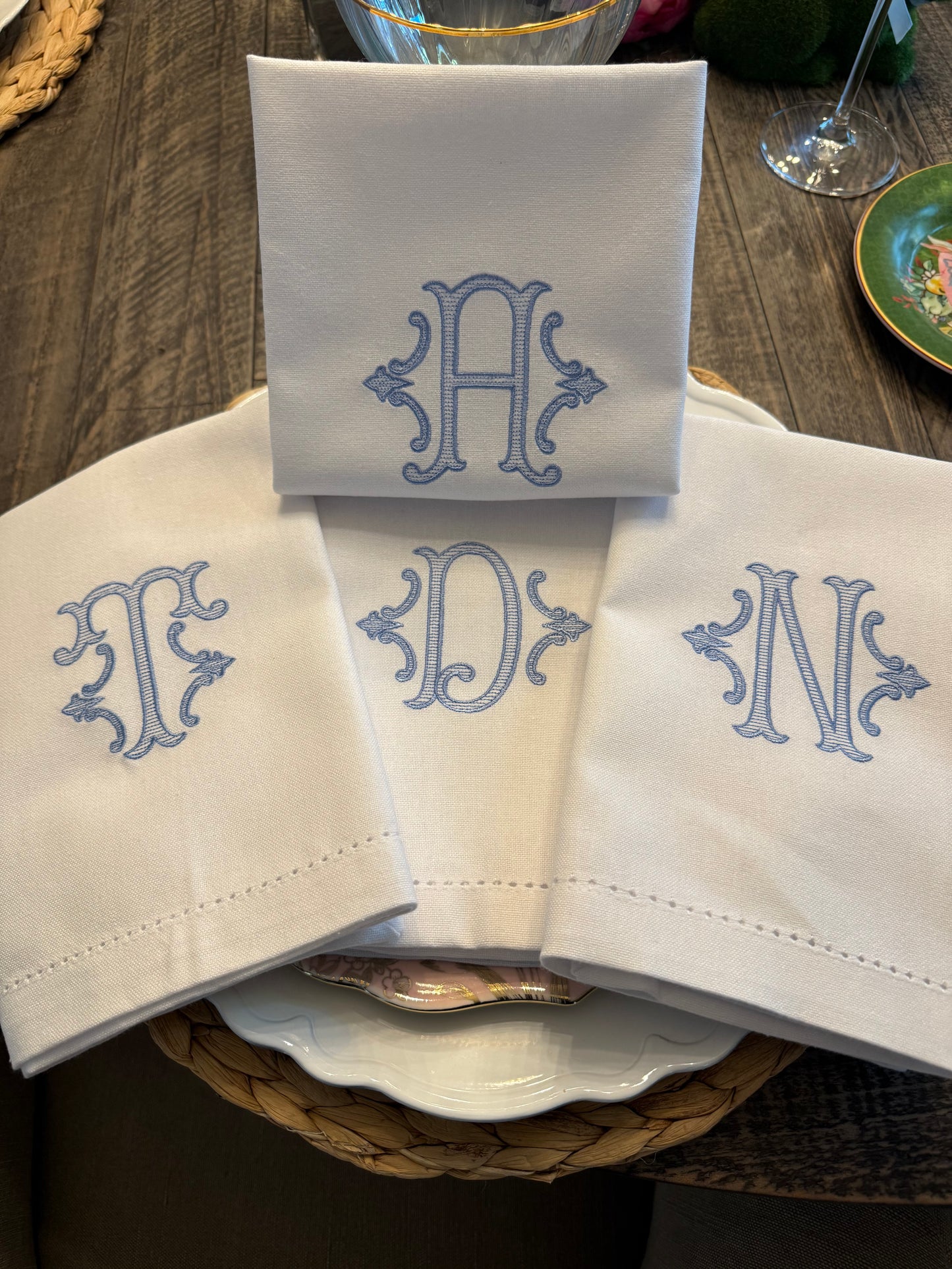 18"x18" White Hemstitch Monogrammed Napkins