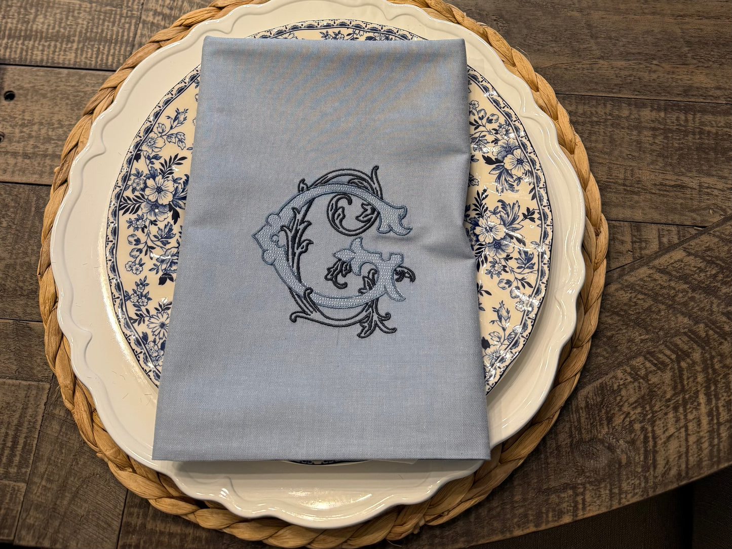 18"x18" White Hemstitch Monogrammed Napkins