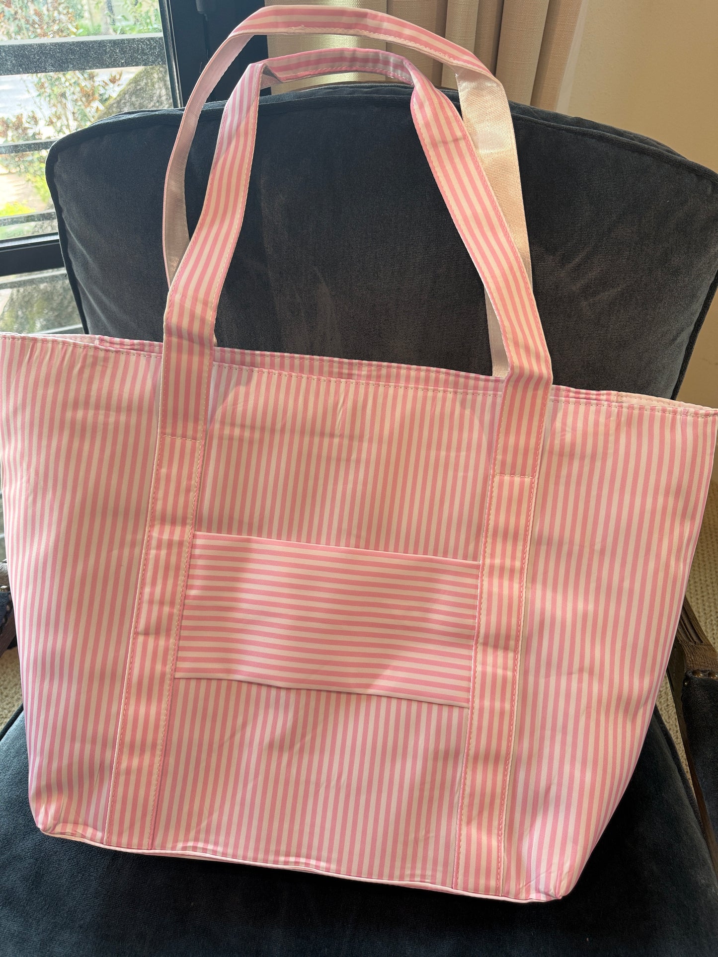 Pink Stripe Oversized Tote Bag | Lightweight Women's Shoulder Tote