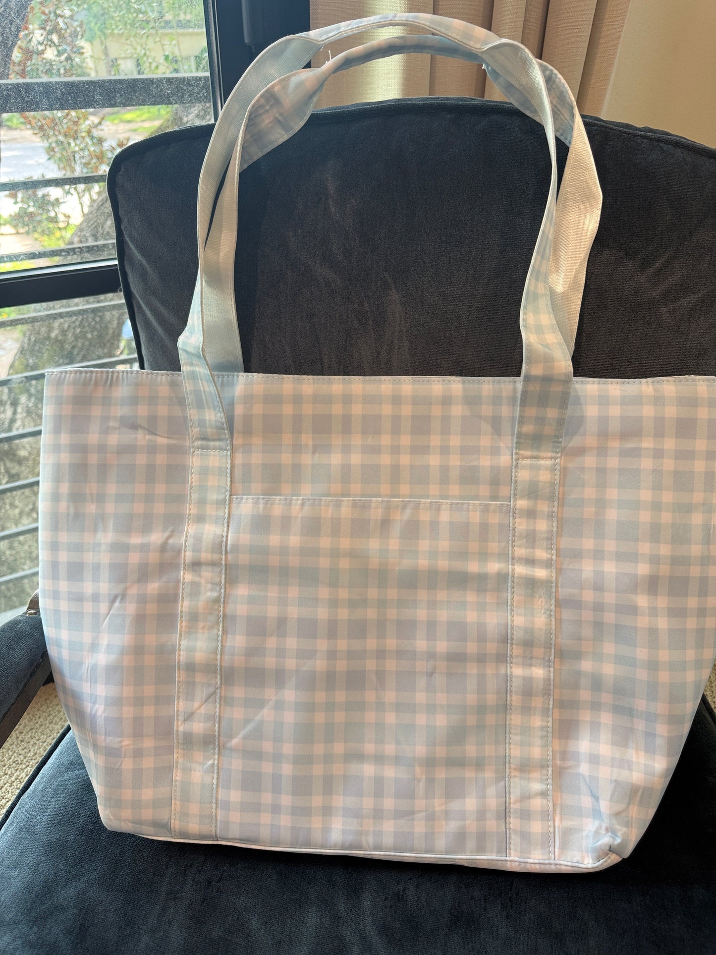 Blue Gingham Oversized Tote Bag | Lightweight Women's Shoulder Tote
