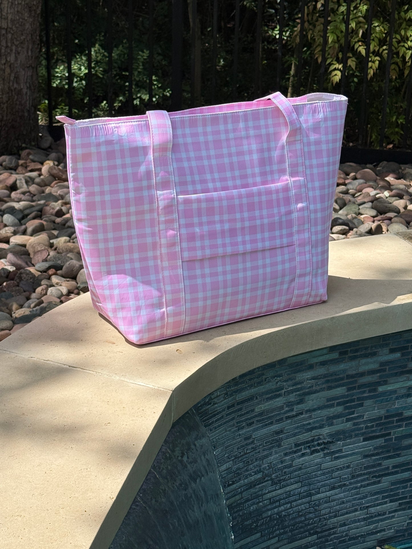 Pink Gingham Oversized Tote Bag | Lightweight Women's Shoulder Tote