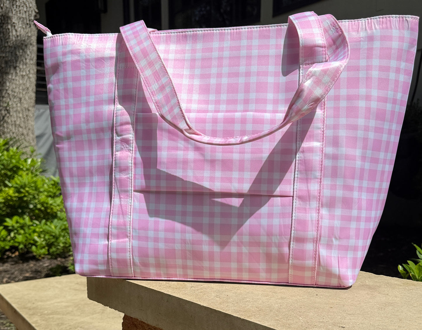 Pink Gingham Oversized Tote Bag | Lightweight Women's Shoulder Tote