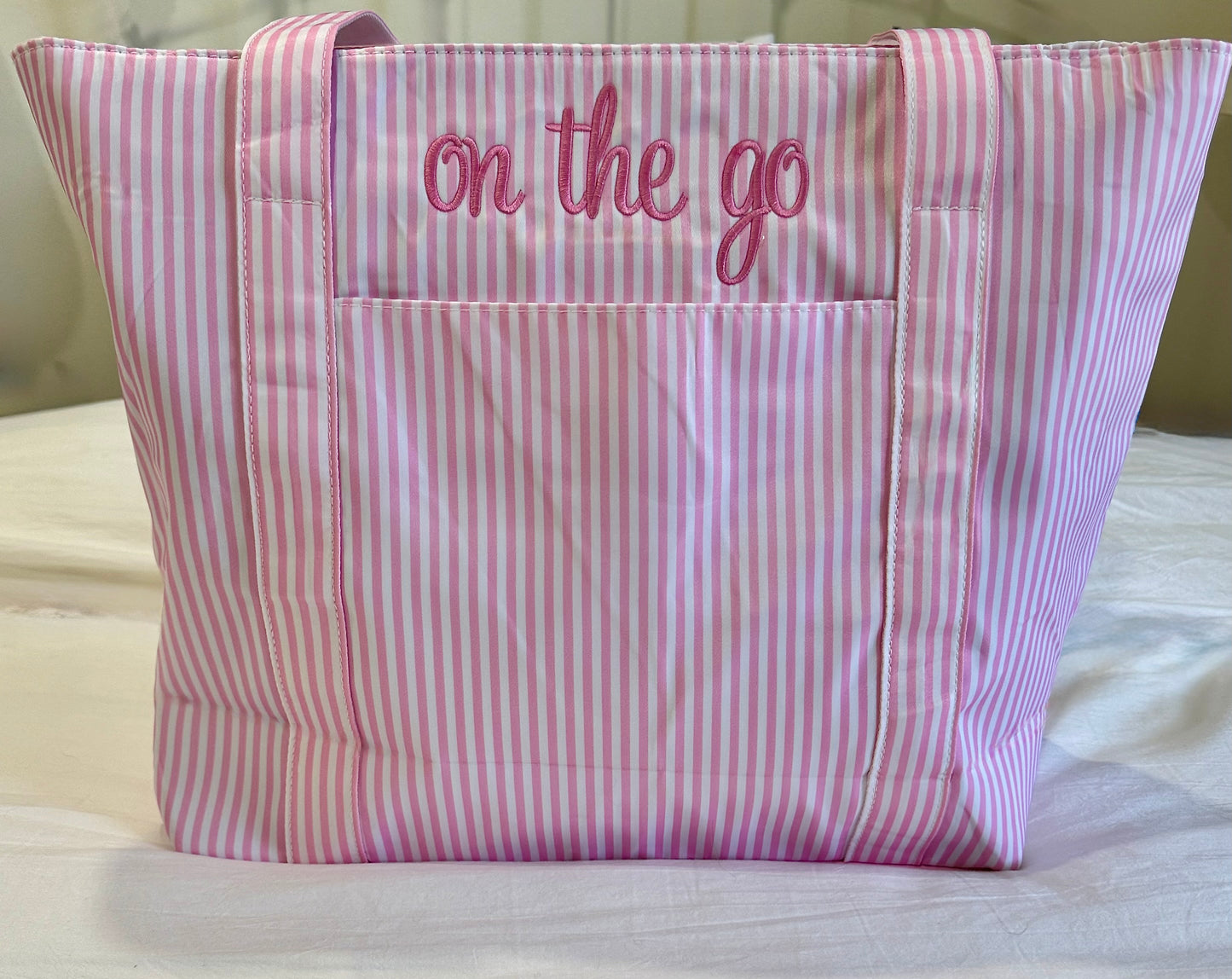 Pink Stripe Oversized Tote Bag | Lightweight Women's Shoulder Tote