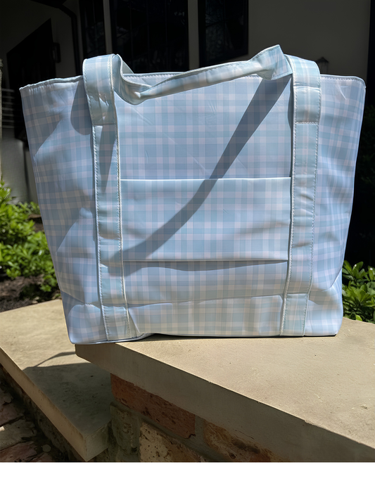 Blue Gingham Oversized Tote Bag | Lightweight Women's Shoulder Tote